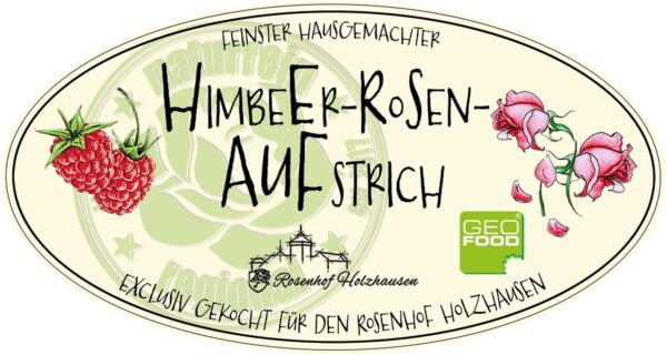 Etikett vom Himbeer Rosen Fruchtaufstrich