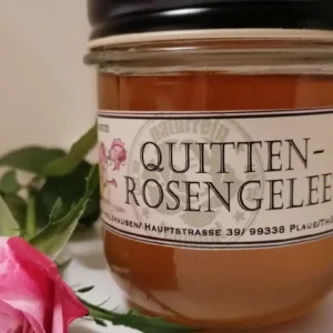 Quitten Rosen Gelee im Glas von vorne